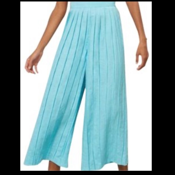Mara Hoffman | Blue Belinda Linen Pleated Wide Leg Pants - Picture 5 of 6